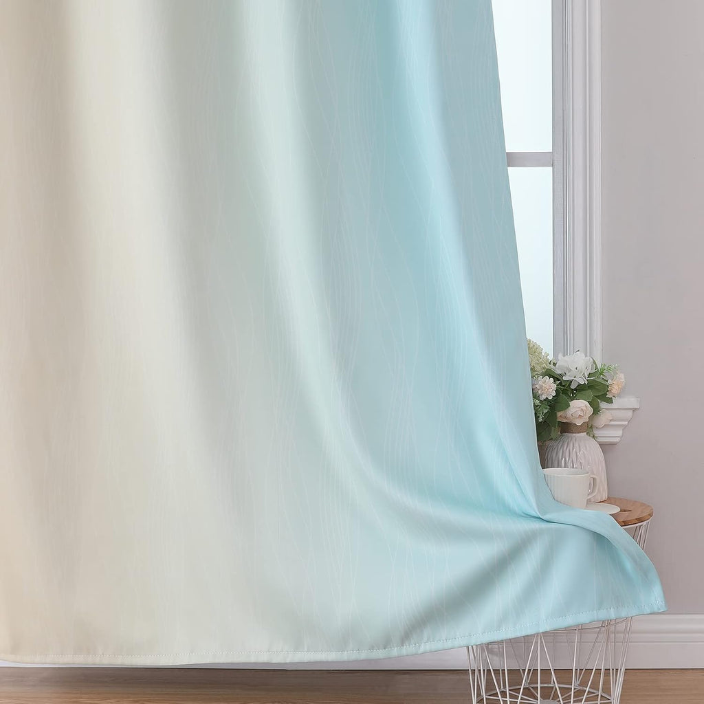 Estelartextiler Estelar Textiler Beige and Aqua Ombre Short Blackout Cafe Curtains 36 Inch Length, Thermal Insulated Grommet Small Half Win…