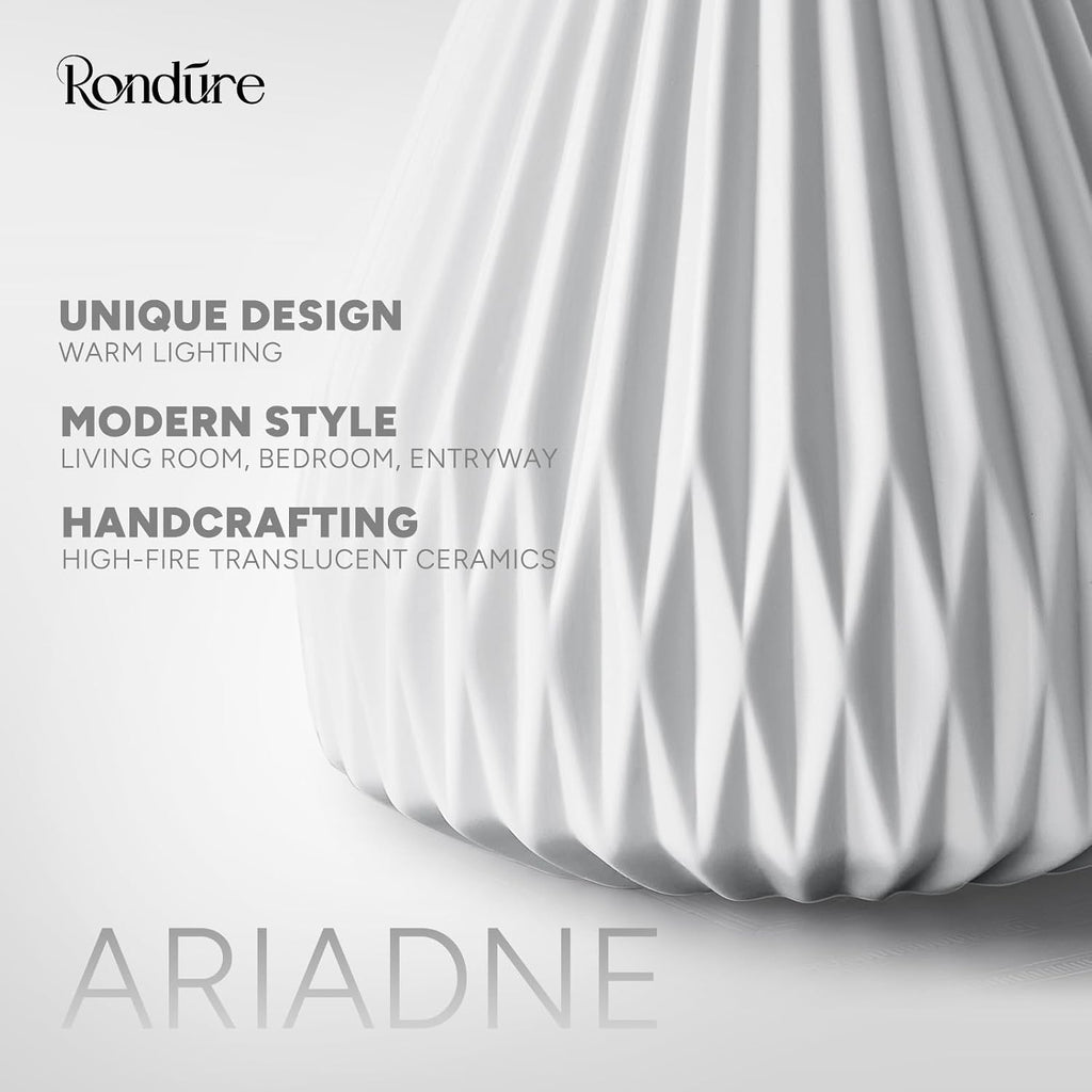 Rondure 9.1" Modern Ceramic Table Lamp, Fully Dimmable Modern Bedside Lamps for Bedroom, Living Room and Nightstand, White Translucent Cera…