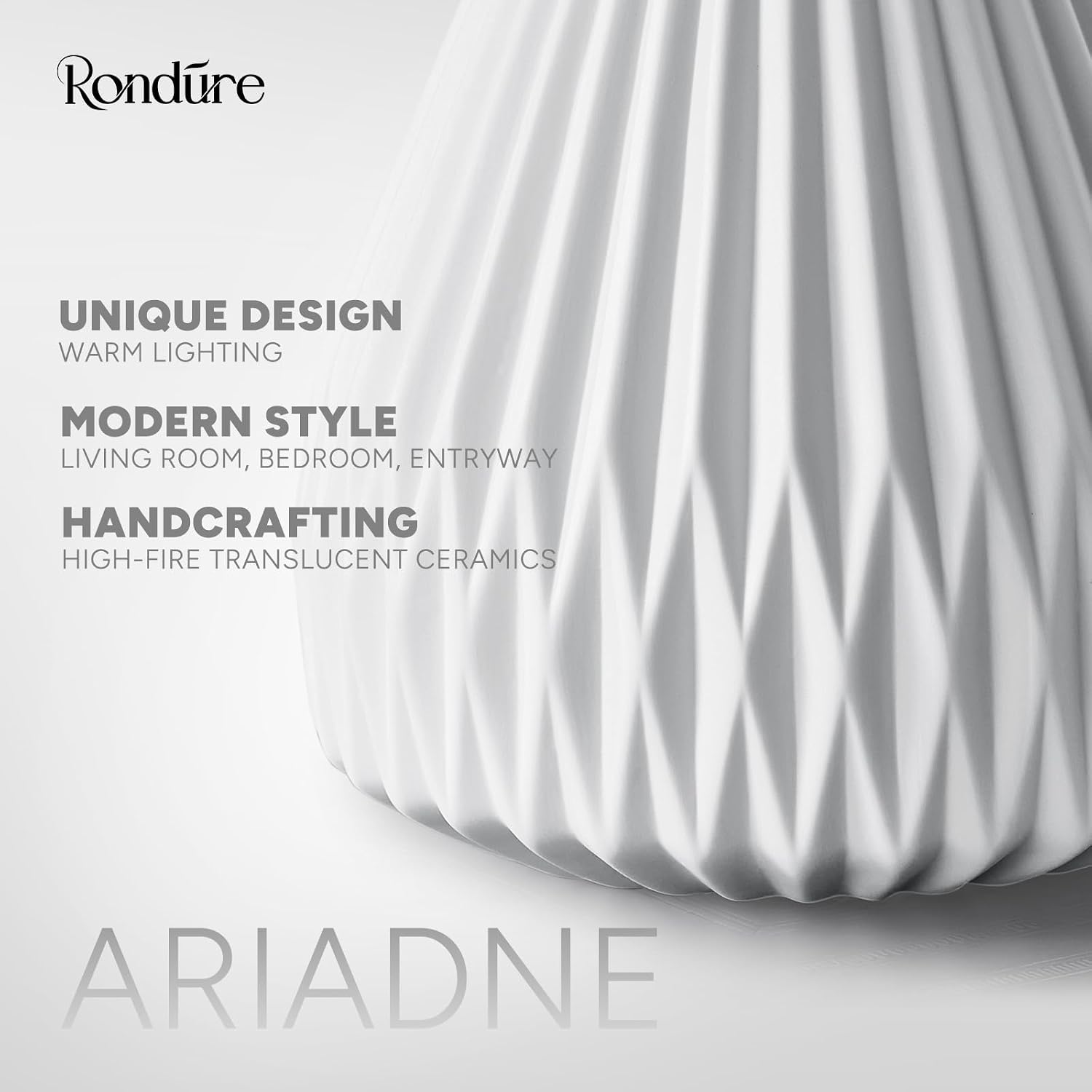 Rondure 9.1" Modern Ceramic Table Lamp, Fully Dimmable Modern Bedside Lamps for Bedroom, Living Room and Nightstand, White Translucent Cera…