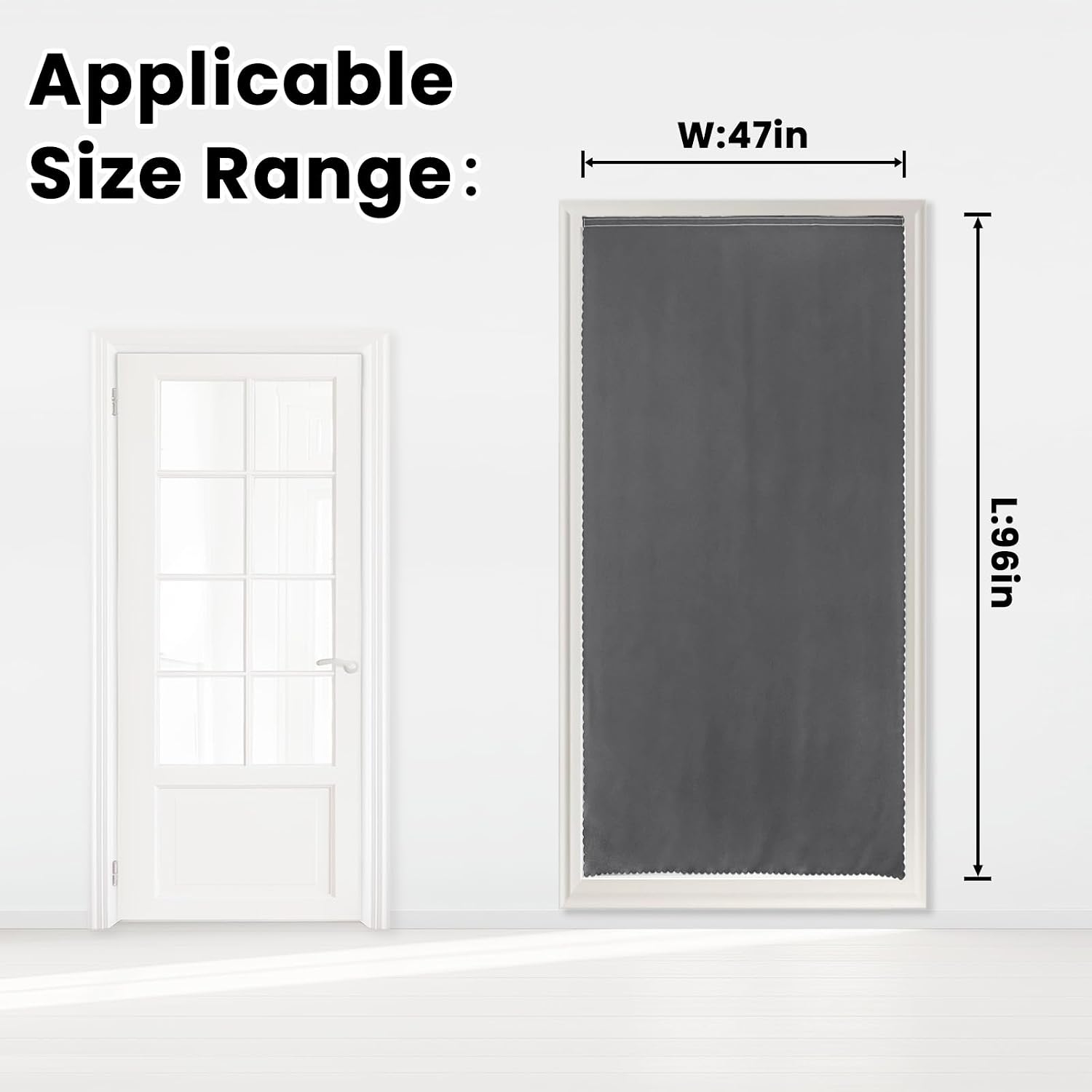 Magic Tape Blackout Curtains for Bedroom No Drillng Self Adhesive Curtains No Rod Small Window, 47" W X 96" L, Grey, 1 Panel