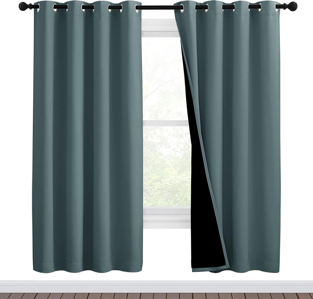 Nicetown 100% Blackout Window Curtain Panels, Full Light Blocking Drapes with Black Liner for Nursery, 72-inch Drop Thermal Insulated Drape…