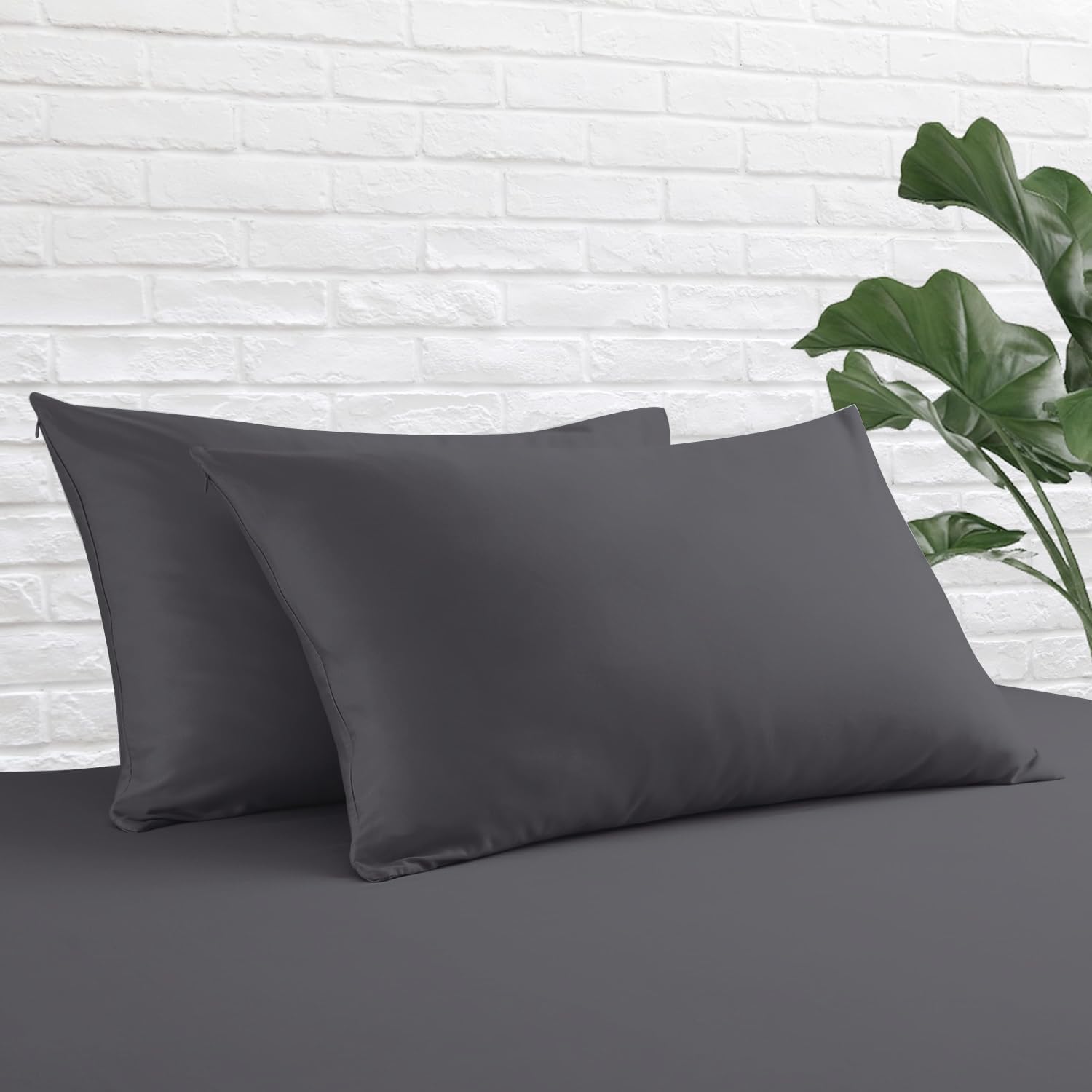 ZaizaiHome Pillow Cases Queen Size 100% Egyptian Cotton 4 Pcs,400 Thread Count Sateen Weave Dark Grey Pillowcases Queen Size, Quality Pillo…