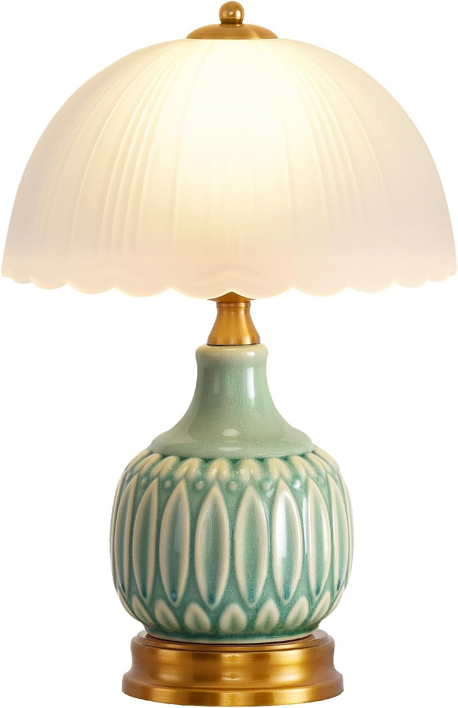 Table Lamps Ceramic Retro Lamp for Living Room,15.7" Modern Bedside Nightstand Traditional Lamps, Classic Chinoiserie Green Glass Lamp…