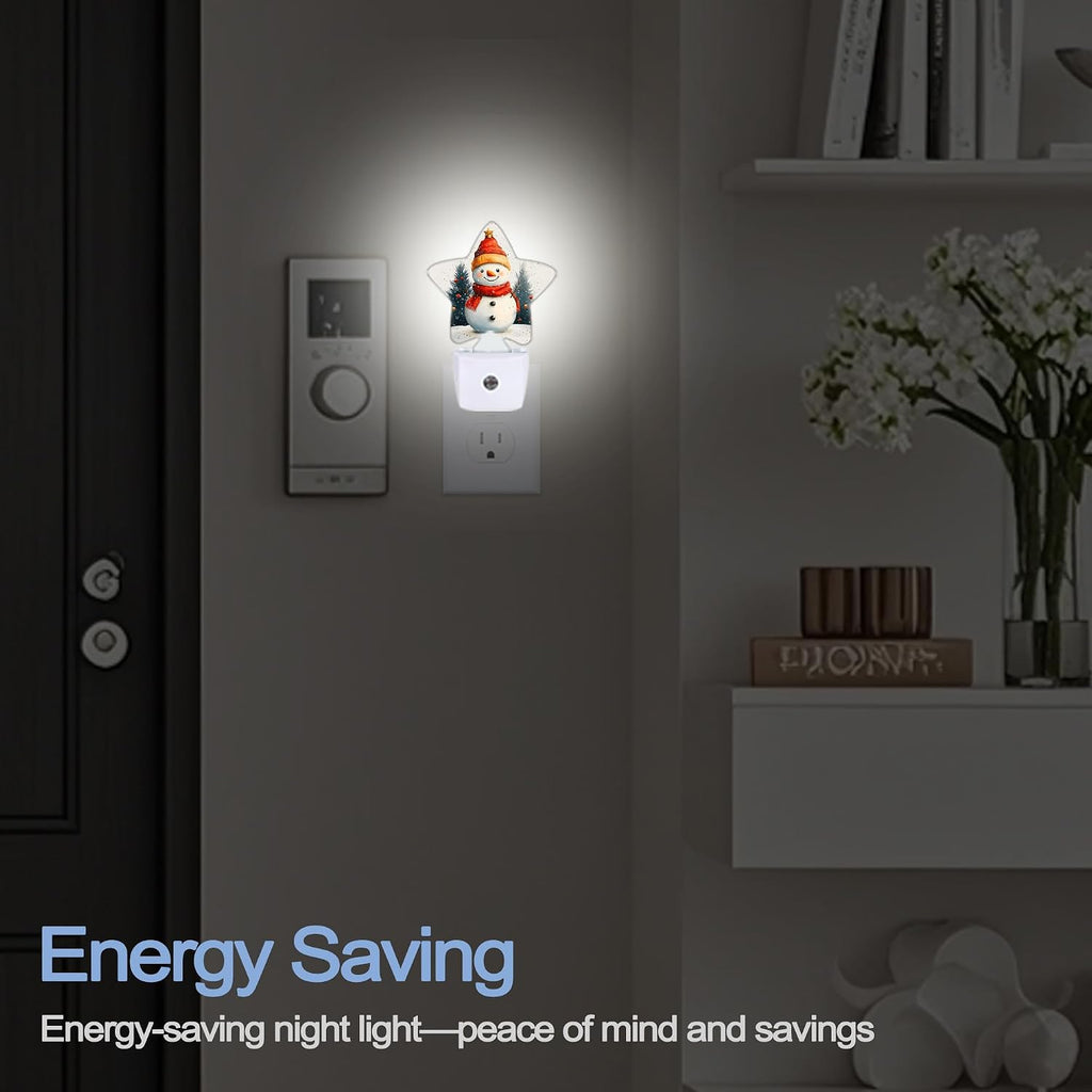 Snowmolle Night Light, Christmas Snowman Plug into Wall with Dusk to Dawn Light Sensors, Winter Trees Warm Star Nightlights for Bedroom, Bathr…
