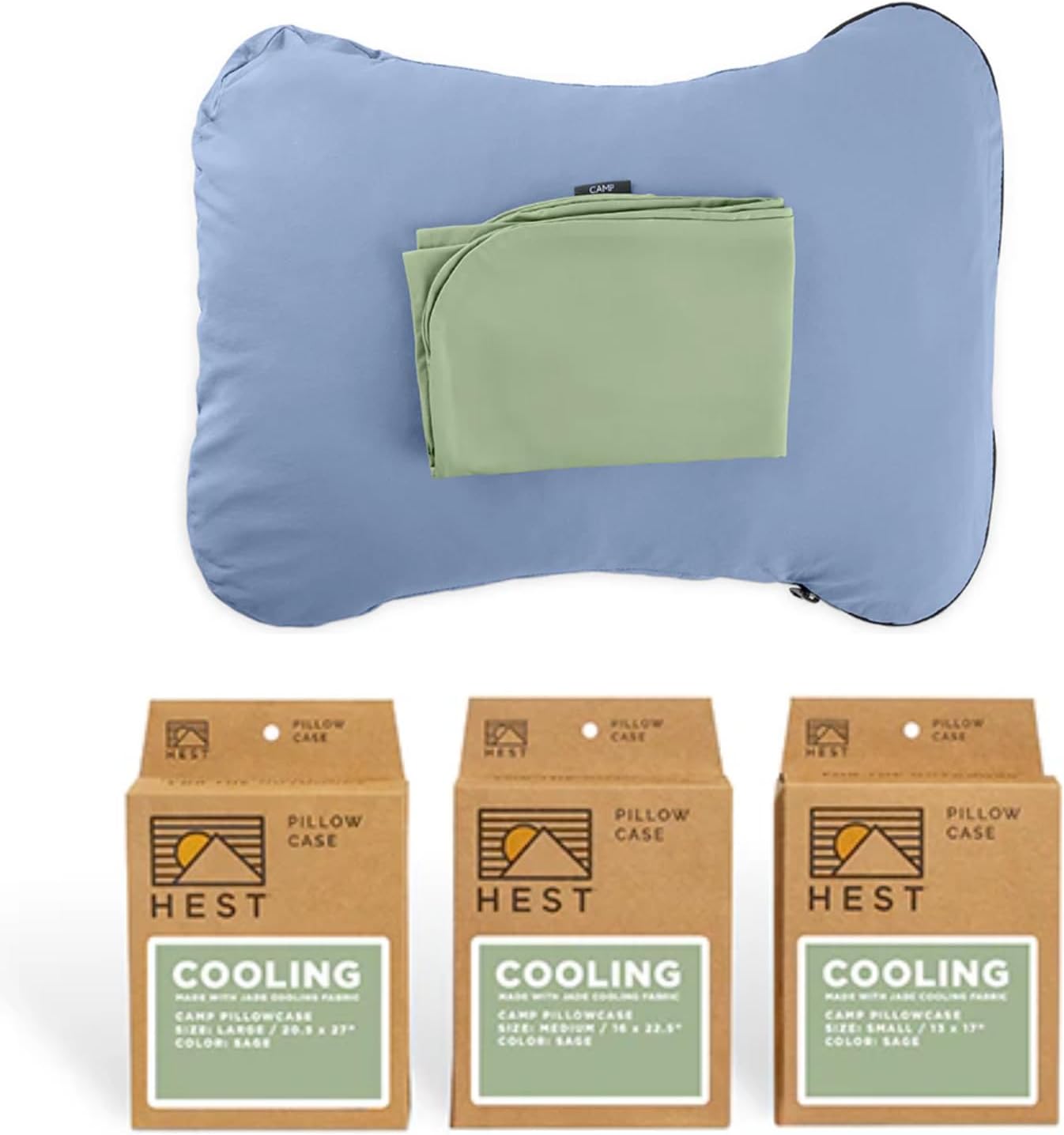 HEST Pillowcase Cooling - Compatible Camp Pillows - Jade Cooling Fabric - Machine Washable - Outdoor Ready - Medium