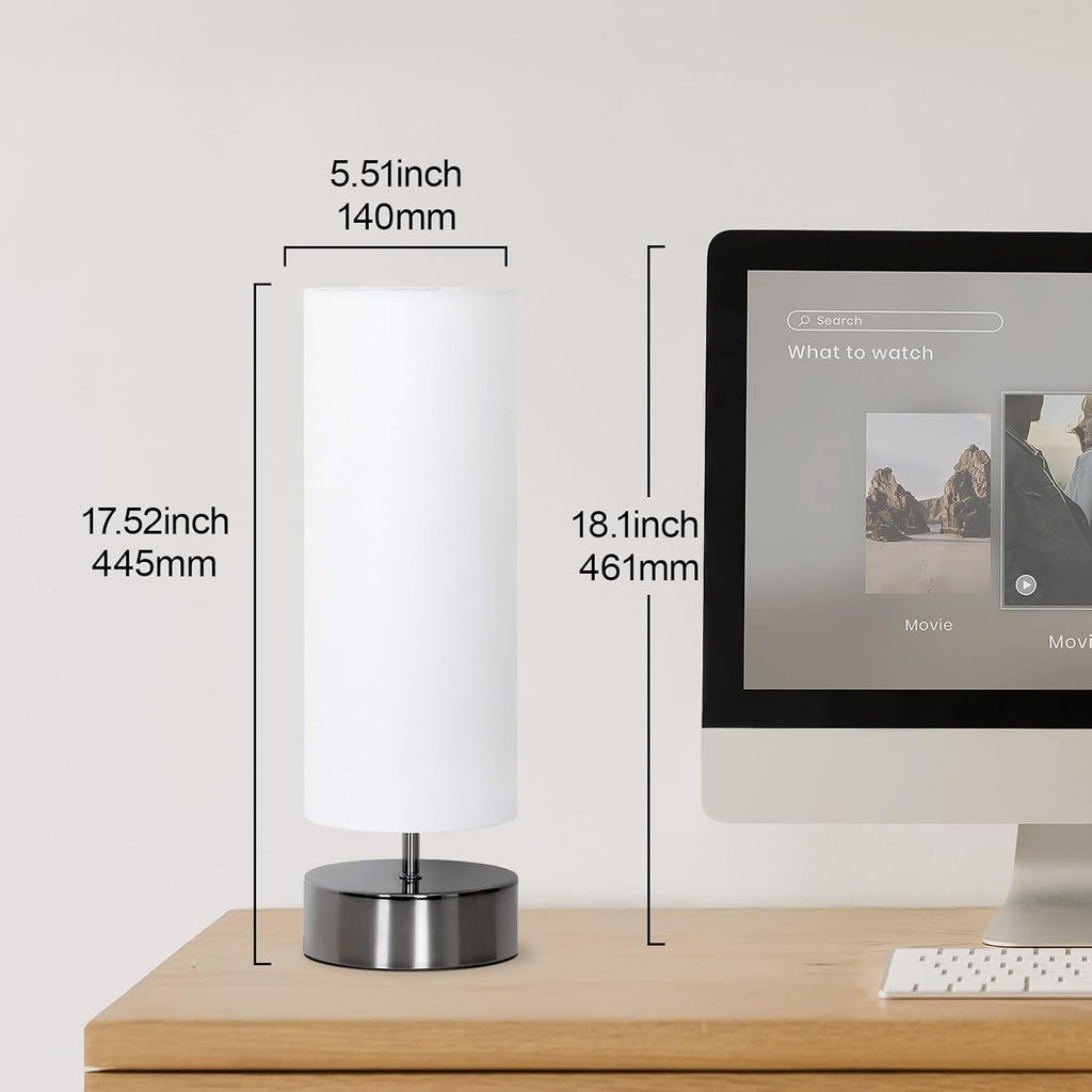 Touch Table Lamp, 3-Way Dimmable Modern Minimalist Accent Bedside Lamp with Cylinder Fabric Shade, Night Light Nightstand Desk Lamp for…