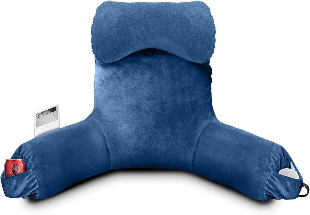 Reading Pillow for Sitting in Bed Adult, Bed Pillow with Shredded Memory Foam, 25''H Pillow with Detachable Neck Roll, Washable Cover…
