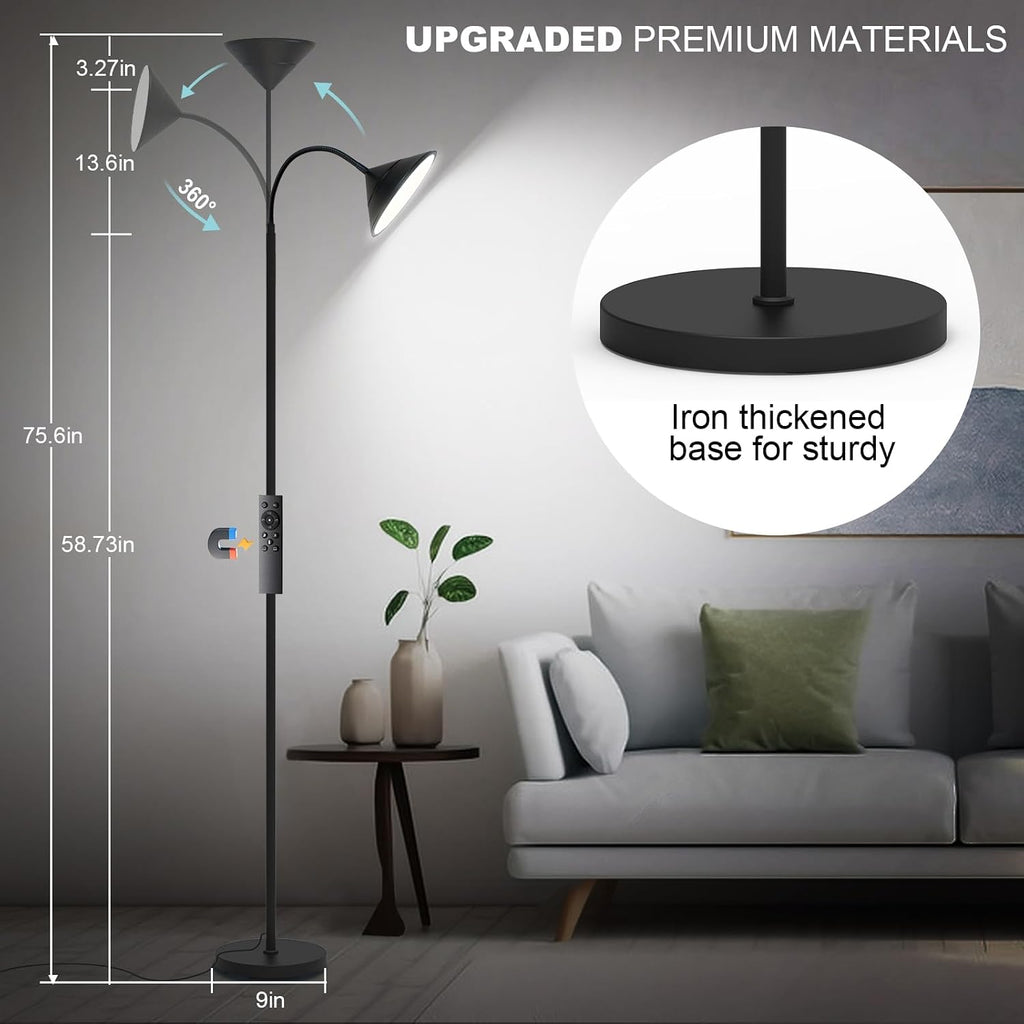 mukuxin 76" LED Floor Lamp, 18W/1800LM Super Bright Reading Standing Lamp, Stepless Dimmable&Adjustable Color Temperature 2700K-6500K…