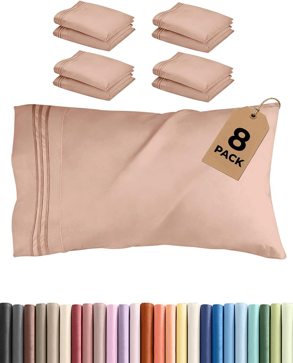 Queen Pillow Cases Set of 8 - Ultra Soft Hotel Quality Pillowcase Covers - Comfy, Cozy & Wrinkle Free - Shrink, Stain & Fade Resistant…