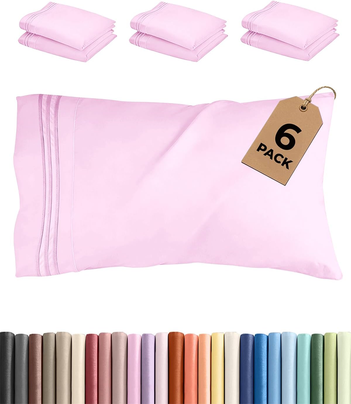 Standard Pillow Cases Set of 6 - Ultra Soft Hotel Quality Pillowcase Covers - Comfy & Wrinkle Free - Shrink & Fade Resistant - Machine…