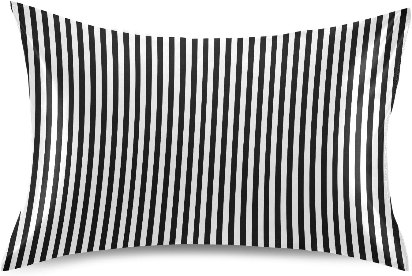 Stripe Black White Print Pillow Covers Silk Pillowcase for Hair and Skin Breathable Smooth Soft Satin Pillowcase Queen Size Pillow Case…