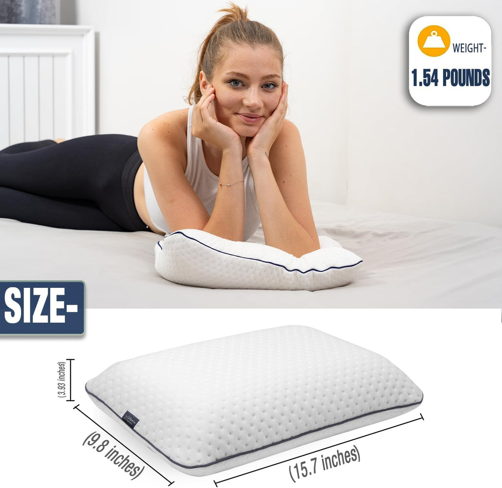 alkamto Travel & Camping Comfortable Memory Foam Pillow – Easy to Carry Portable Bag – Temperature Regulating Pillow Case (White)