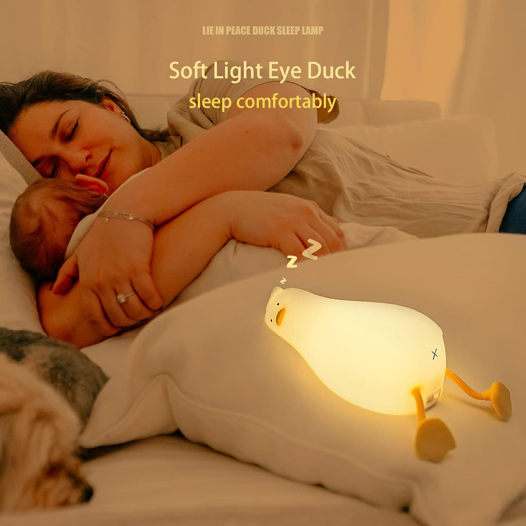MUID Benson Lying Flat Duck Night Light, LED Squishy Duck Lamp, Cute Light Up Duck, Silicone Dimmable Nursery Nightlight, Rechargeable…