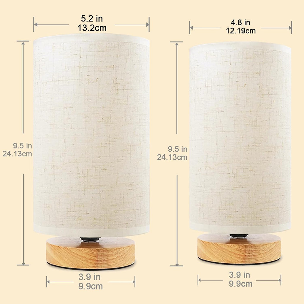 Small Bedside Table Lamp for Bedroom set of 2, Minimalist Wood Base & Round Fabric Shade, Mini Cute Cozy Warm Nightstand Boho Lamp set…