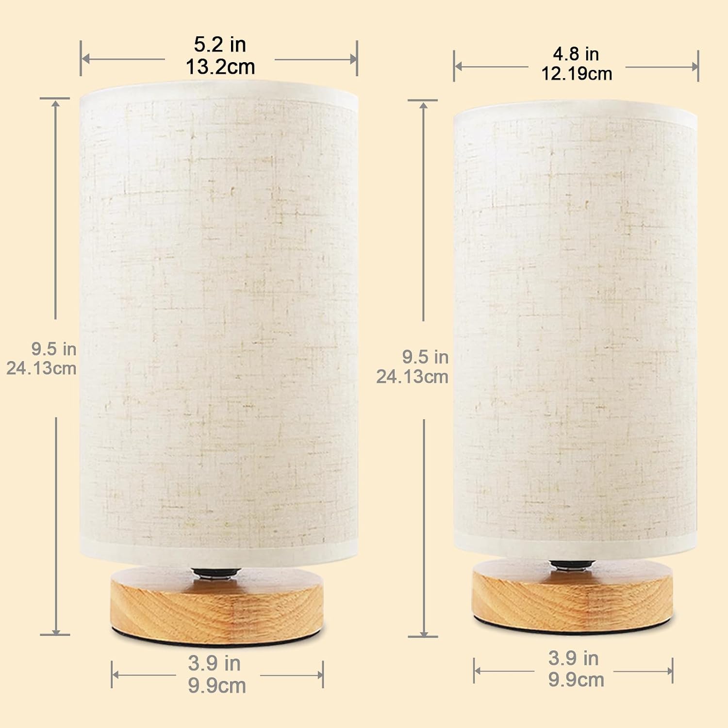 Small Bedside Table Lamp for Bedroom set of 2, Minimalist Wood Base & Round Fabric Shade, Mini Cute Cozy Warm Nightstand Boho Lamp set…