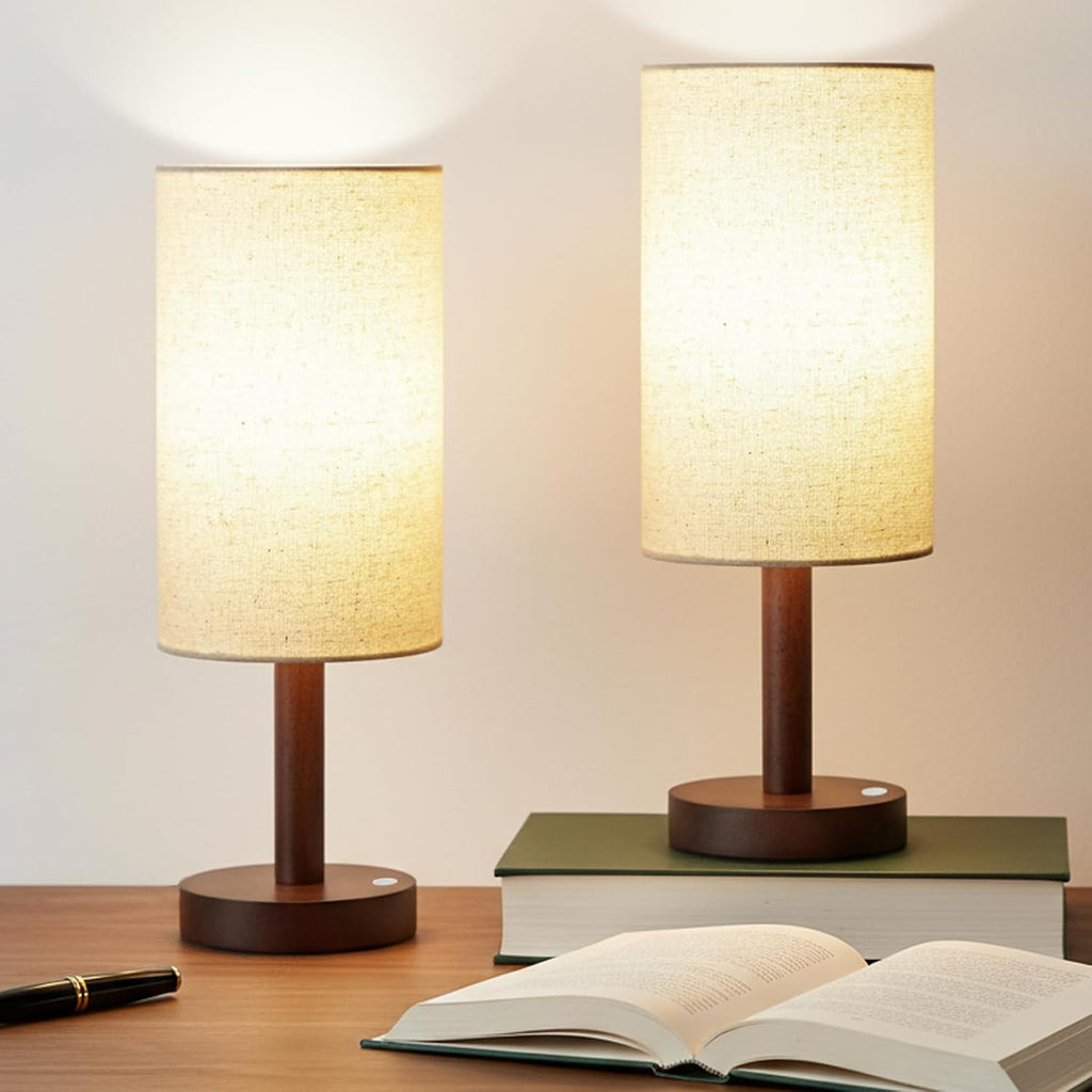 LALISU Small Table Lamp Nightstand Lamp Linen Lampshade Bedroom Wood Base Small Bedside Lamp for Night Stands, Desk Lamps for Reading…