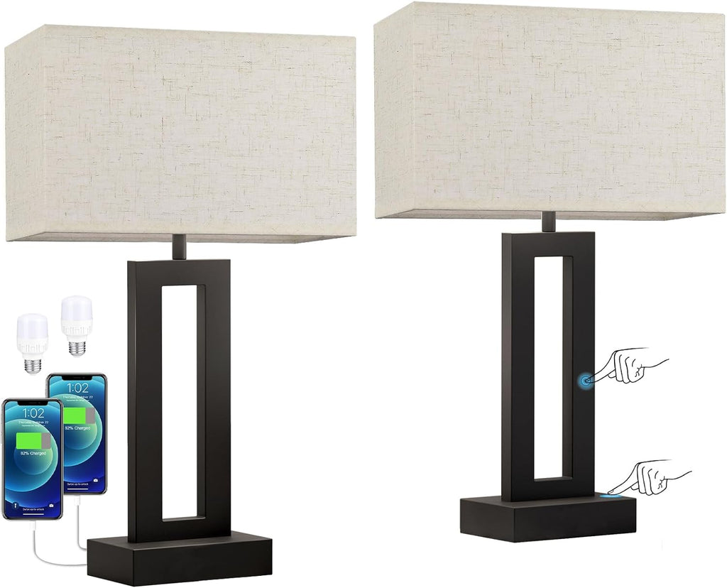 Nightstand Table Lamps for Bedrooms Set of 2 - Touch Bedside Lamp with USB C+A, 3 Way Dimmable Living Room Lamps for End Tables Set of 2…