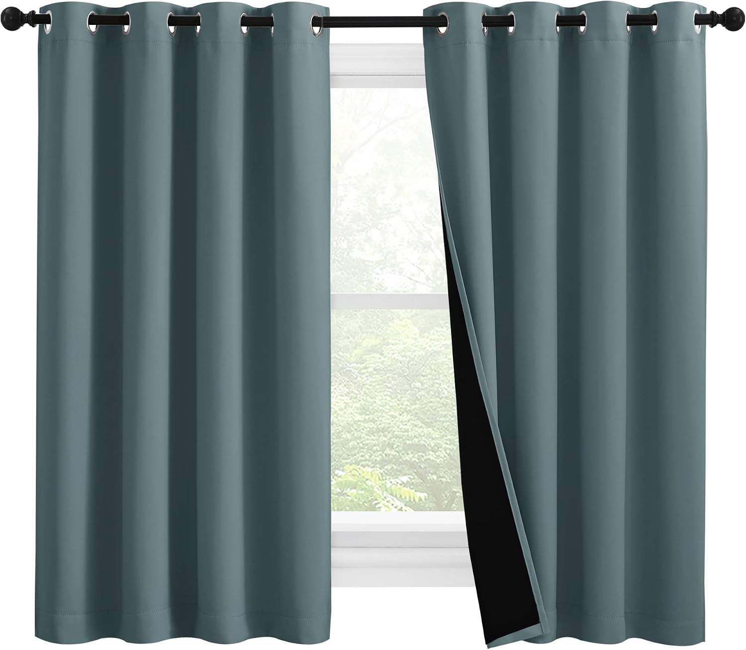 Nicetown 100% Blackout Curtains 57 inches Long, Double-Deck Completely Blackout Window Treatment Thermal Insulated Lined Drapes for Small W…