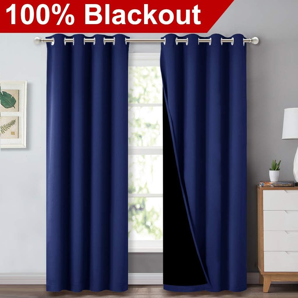 Nicetown 100% Blackout Curtain Set, Thermal Insulated & Energy Efficiency Window Draperies for Guest Room, Full Shading Panels for Shift Wo…