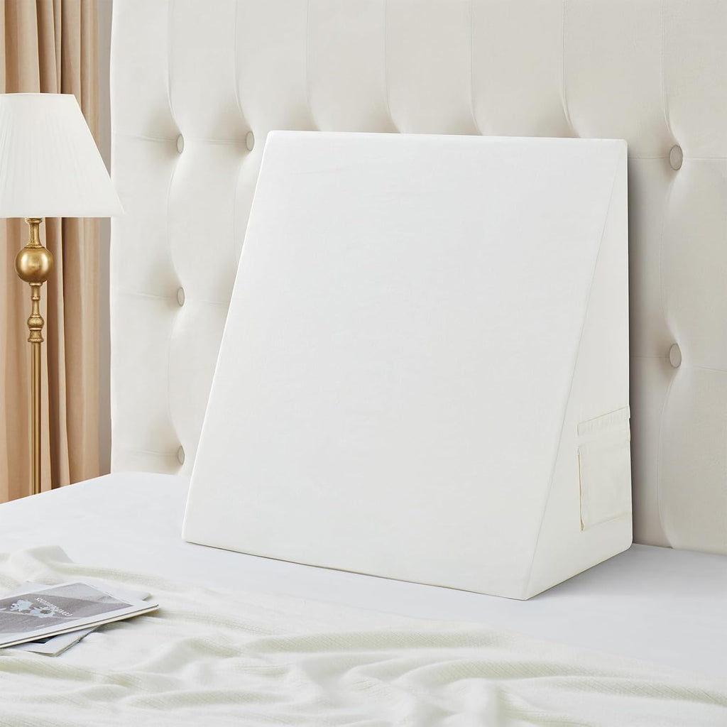 Cotton Wedge Pillow Cover for 24" x 24" x 12" Wedge Bed Pillow, Zippered Wedge Pillow Case Protector with Side Pocket, White (Pillow Not…