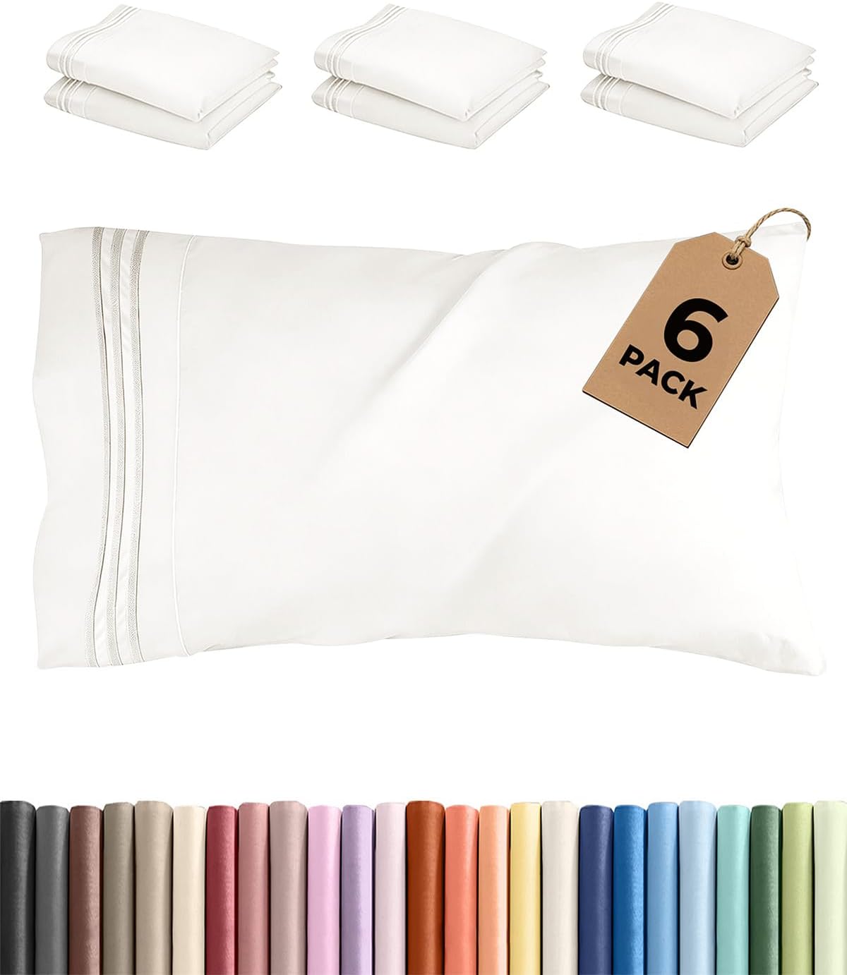 King Standard Pillow Cases Set of 6 - Ultra Soft Hotel Quality Pillowcase Covers - Comfy & Wrinkle Free - Shrink & Fade Resistant…