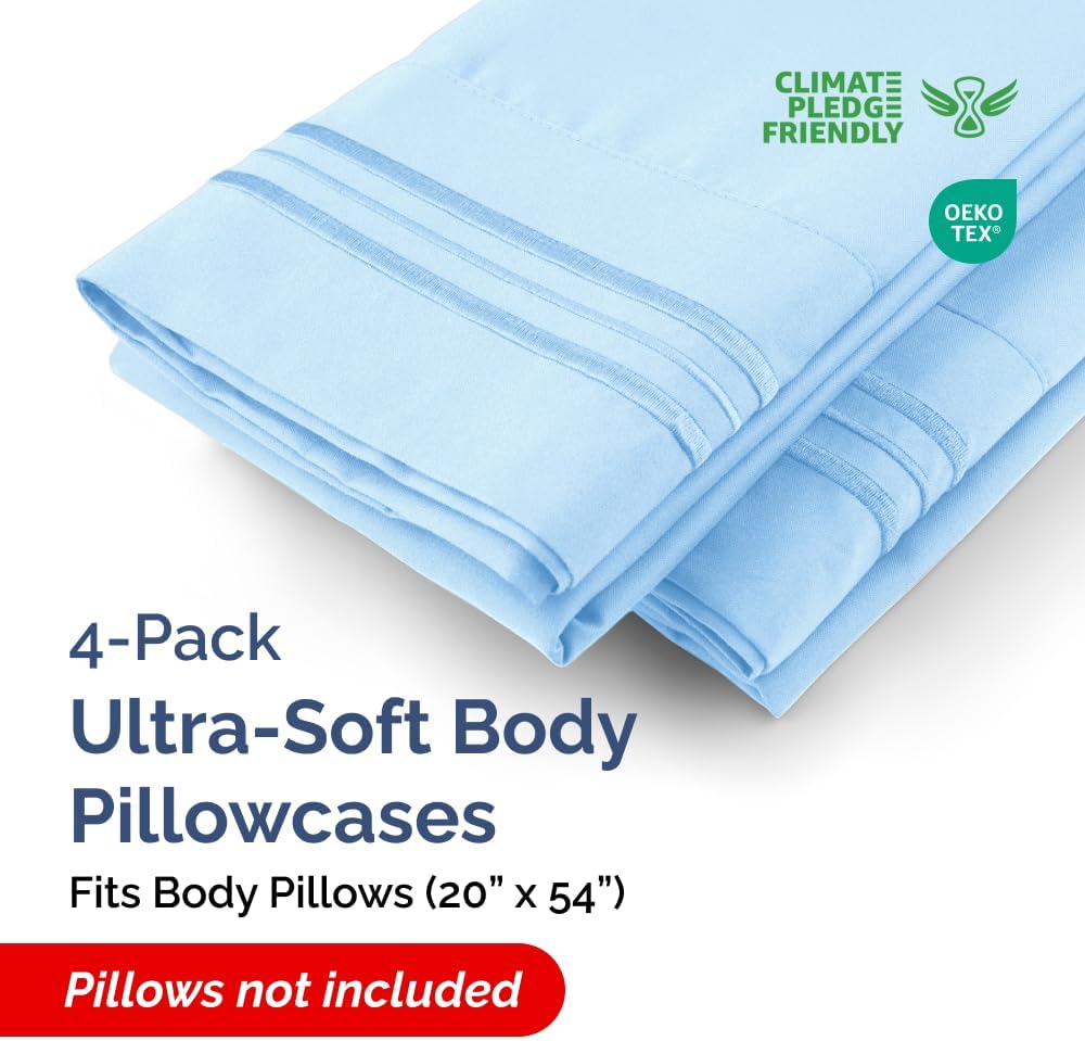 Body Pillowcases Set of 4-20x54 Long Body Pillow Case - Soft Body Pillow Cover for Sleeping & Side Sleepers - Comfy, Breathable & Fade…