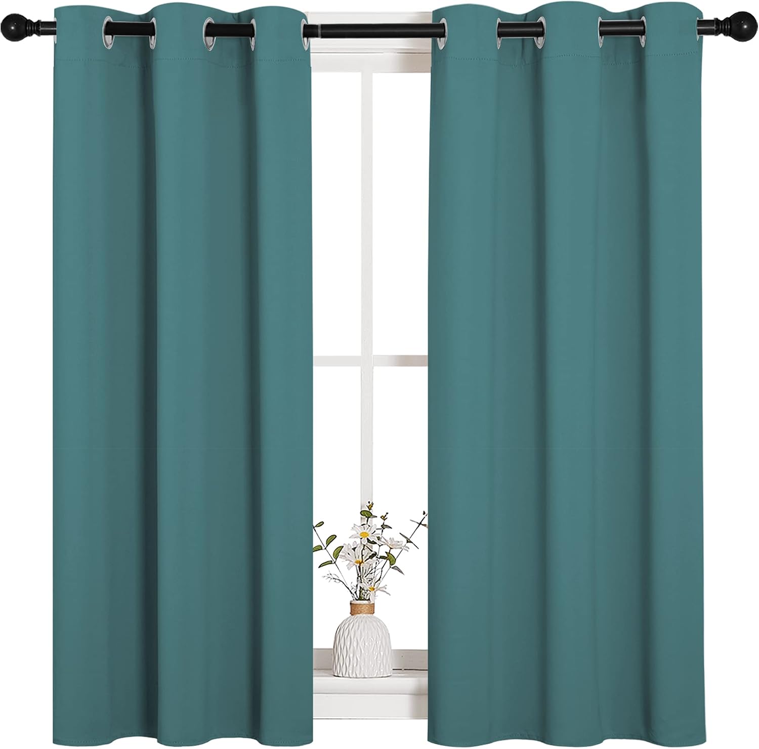 NICETOWN Bedroom Curtain Panels Blackout Draperies, Thermal Insulated Solid Grommet Blackout Curtains/Drapes (Sea Teal, 1 Pair, 34 by…