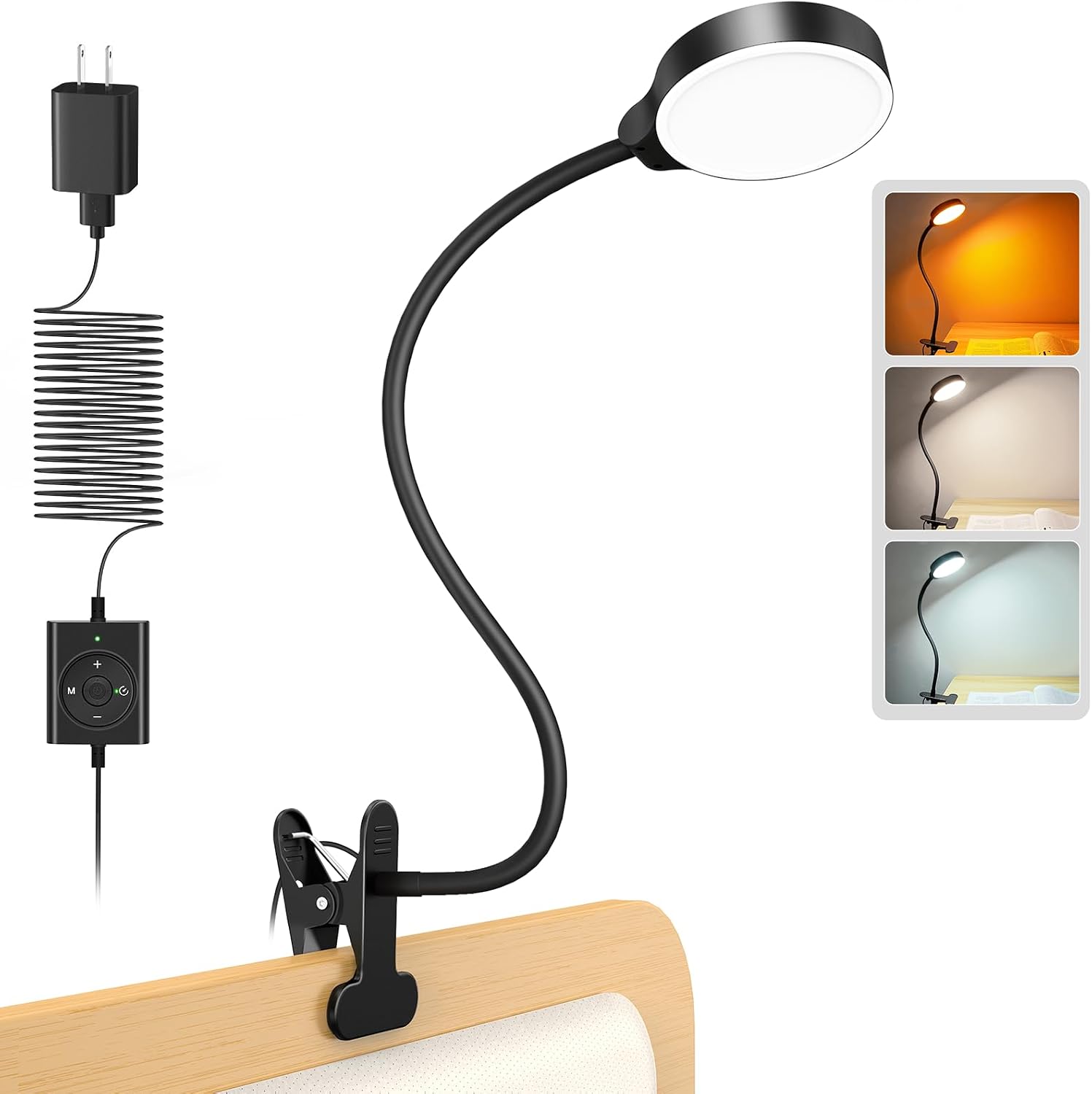 Glocusent 5W Clip on Light, 36LED Eye Caring Reading Light for Bed, 3 Colors & 5 Brightness Clip on Lamp with Adapter, Perfect Reading Ligh…