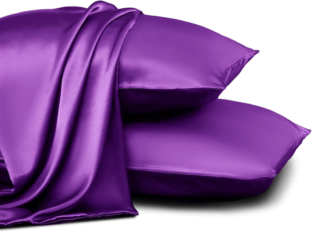 Homiest Purple Satin Pillowcase for Hair and Skin, King Size Pillow Covers Luxury & Ultra Soft Pillow Cases Set of 2, Cooling…