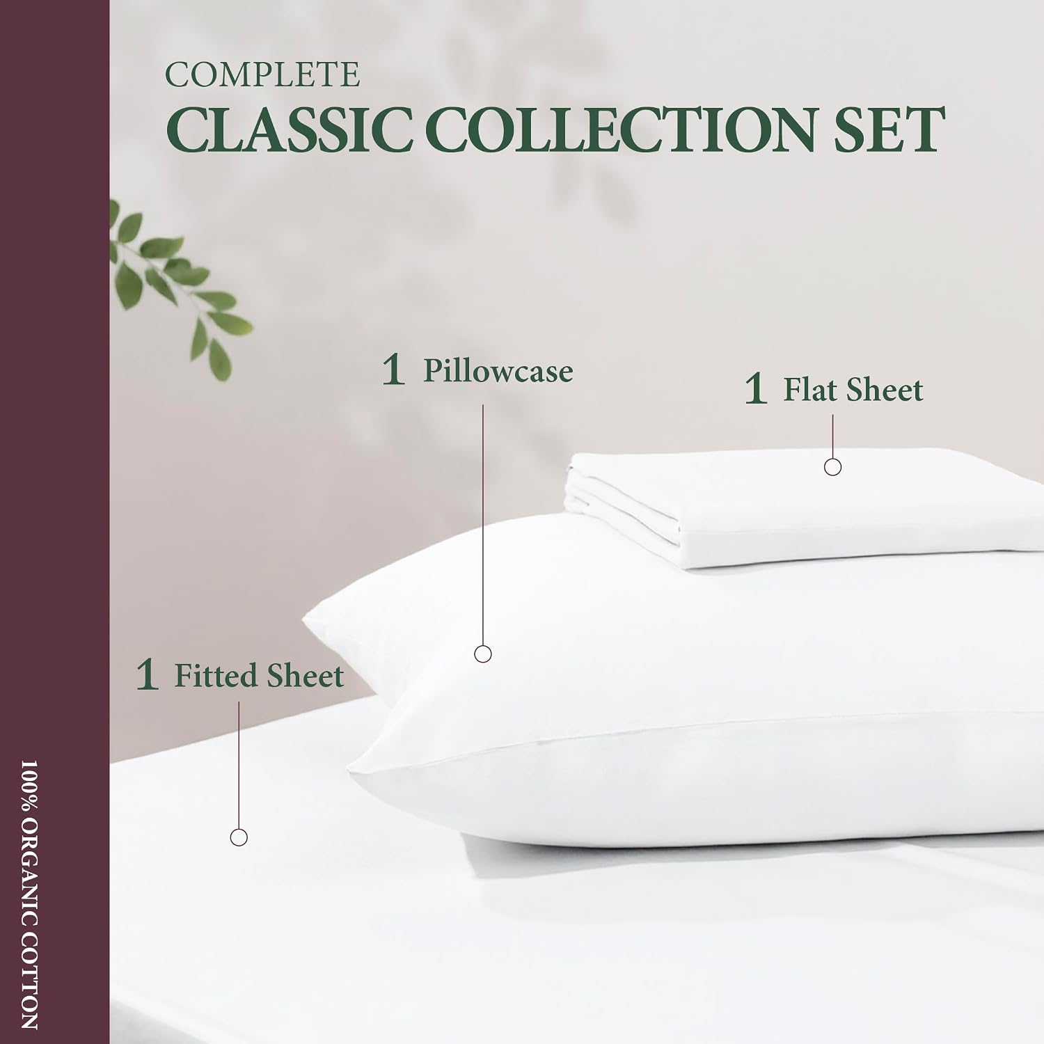AshtonSheets 100% Organic Cotton Sheets Twin Size - Organic Cotton Twin Size Percale Weave Sheet Set (3 PC, White), Soft, Cooling, Crisp &…