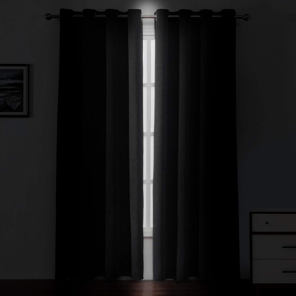 Lemomo Blackout Curtains 52 x 84 inches Long Black Curtains Set of 2 Panels Thermal Insulated Room Darkening Curtains for Bedroom 84 inches…