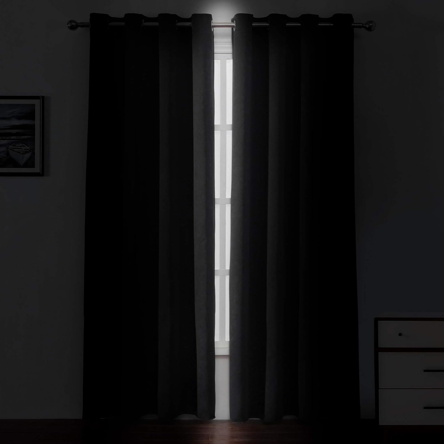 Lemomo Blackout Curtains 52 x 84 inches Long Black Curtains Set of 2 Panels Thermal Insulated Room Darkening Curtains for Bedroom 84 inches…