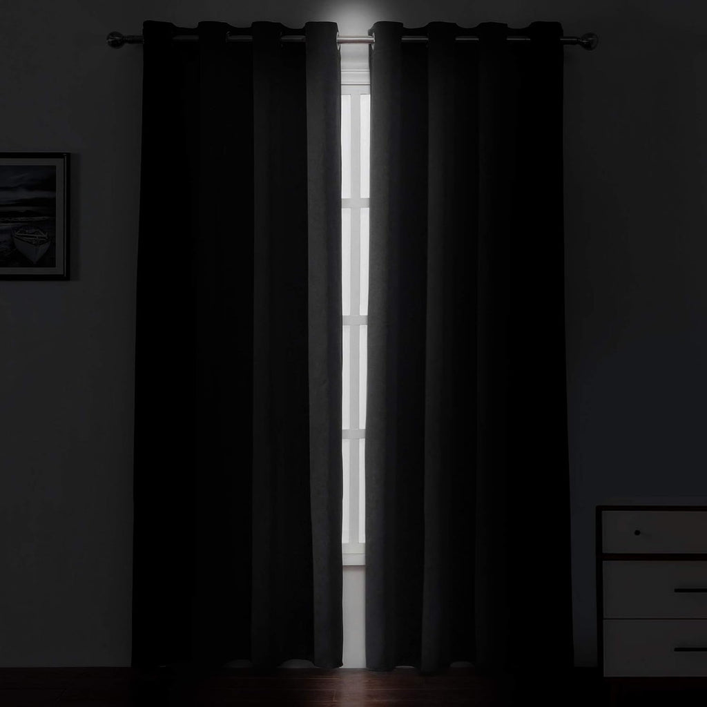 Lemomo Black Thermal Blackout Curtains/52 x 95 Inch/Set of 2 Panels Room Darkening Curtains for Bedroom 95 Inch Black