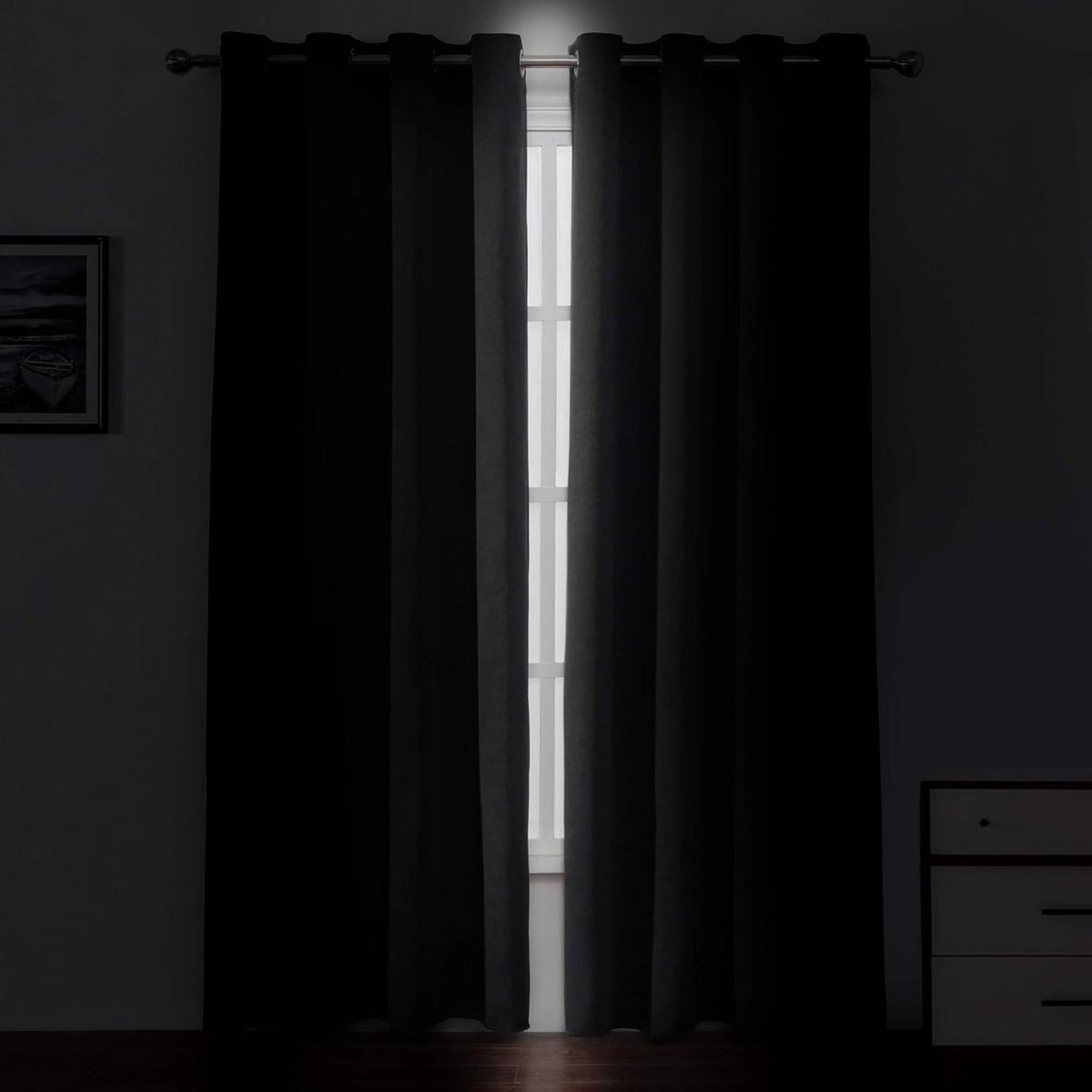 Lemomo Blackout Curtains 52 x 108 inch/Black Curtains Set of 2 Panels/Thermal Insulated Room Darkening Bedroom Curtains 108 inch Black