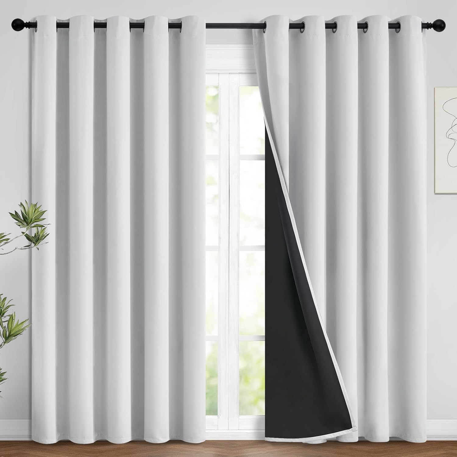 Yakamok 100% Blackout Curtains 84 Inches Long, 2 Thick Layers Heat and Full Light Blocking Soft Thermal Insulated Drapes for Bedroom(62" Wi…