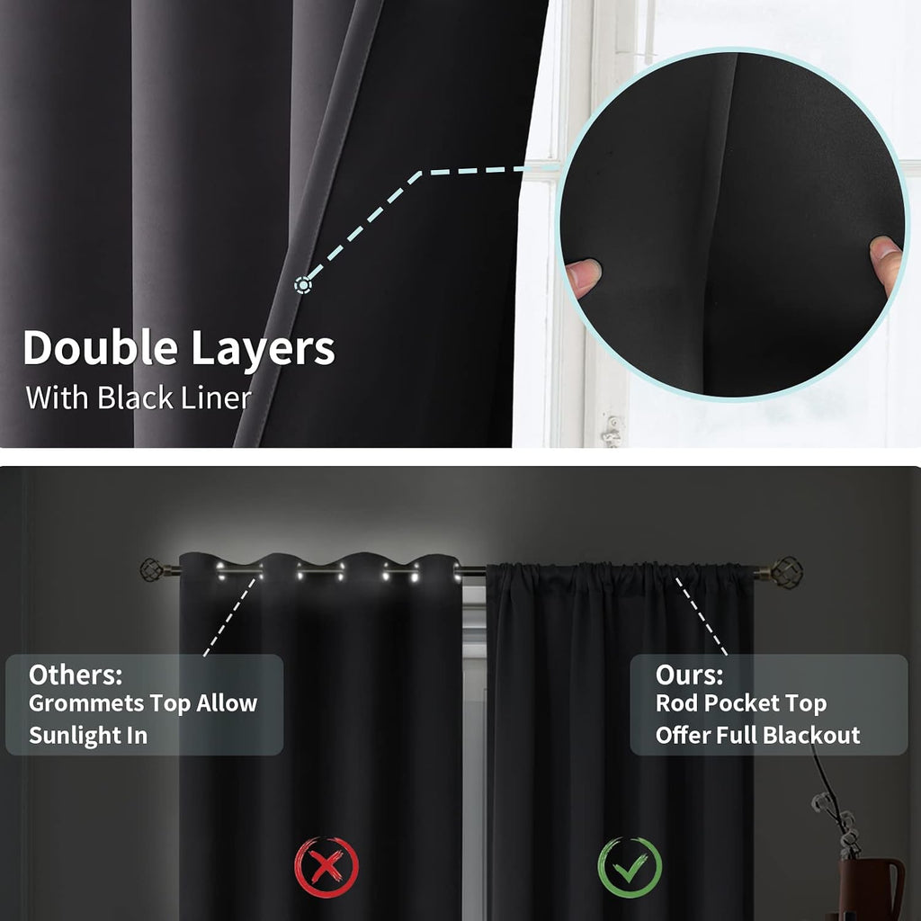 BGment Thermal Insulated 100% Blackout Curtains for Bedroom with Black Liner, Double Layer Full Room Darkening Noise Reducing Rod Pocket Cu…