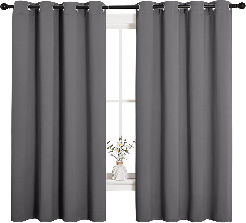 NICETOWN Grey Blackout Curtain Panels for Bedroom, Thermal Insulated Grommet Top Blackout Draperies and Drapes for Basement (2 Panels…