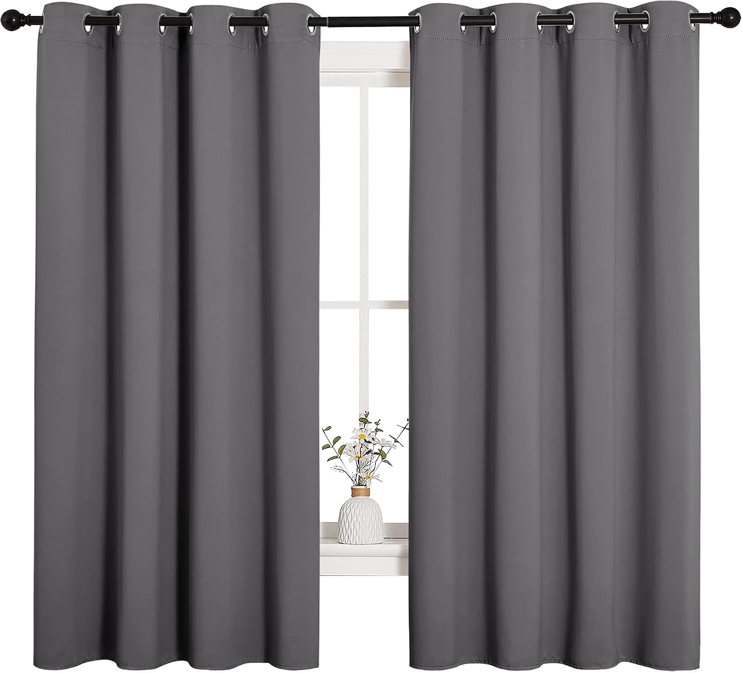 NICETOWN Grey Blackout Curtain Panels for Bedroom, Thermal Insulated Grommet Top Blackout Draperies and Drapes for Basement (2 Panels…