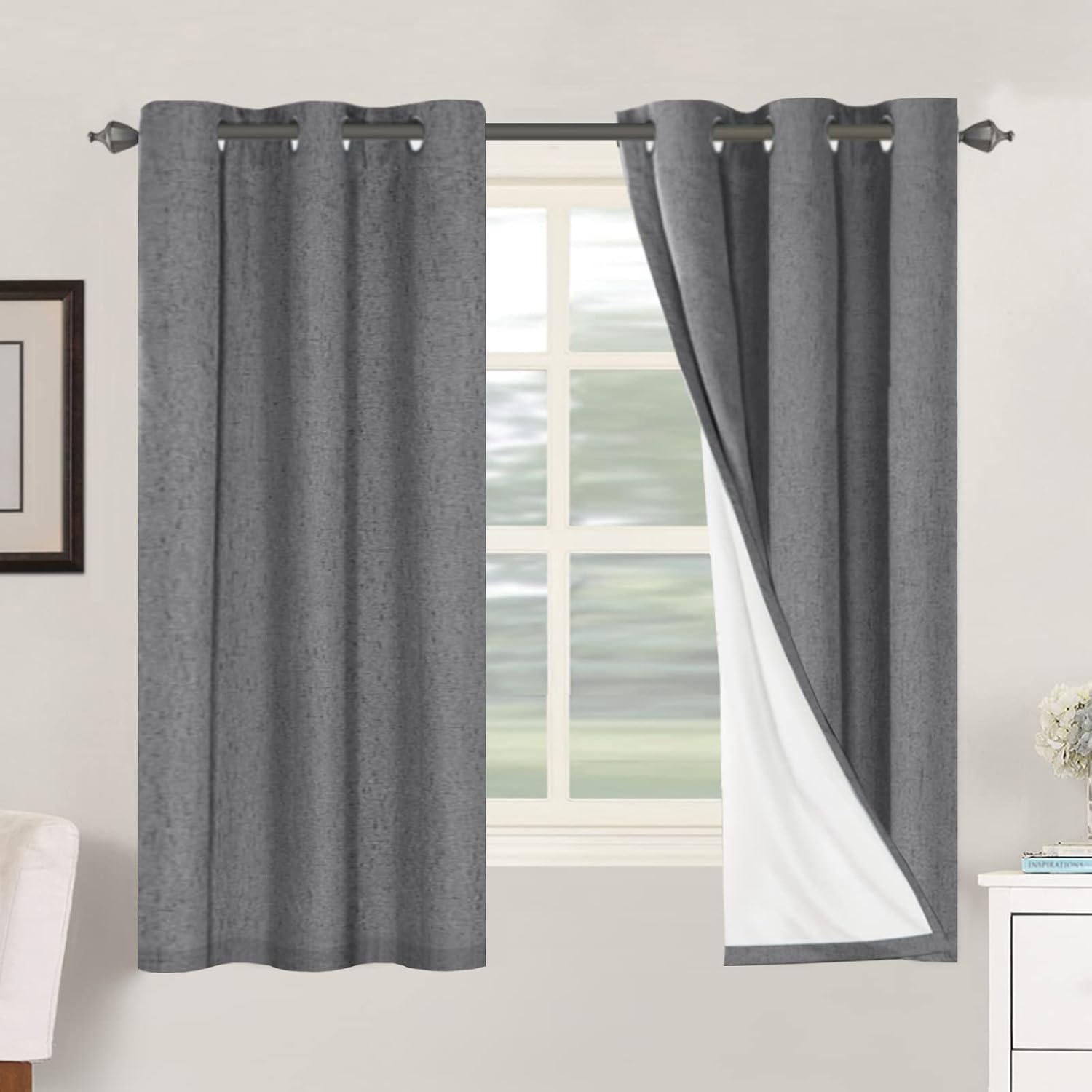 H.VERSAILTEX Primitive Linen Curtains 100% Blackout Curtain Drapes Burlap Fabric Curtains with White Thermal Insulated Liner, Grommet Top…