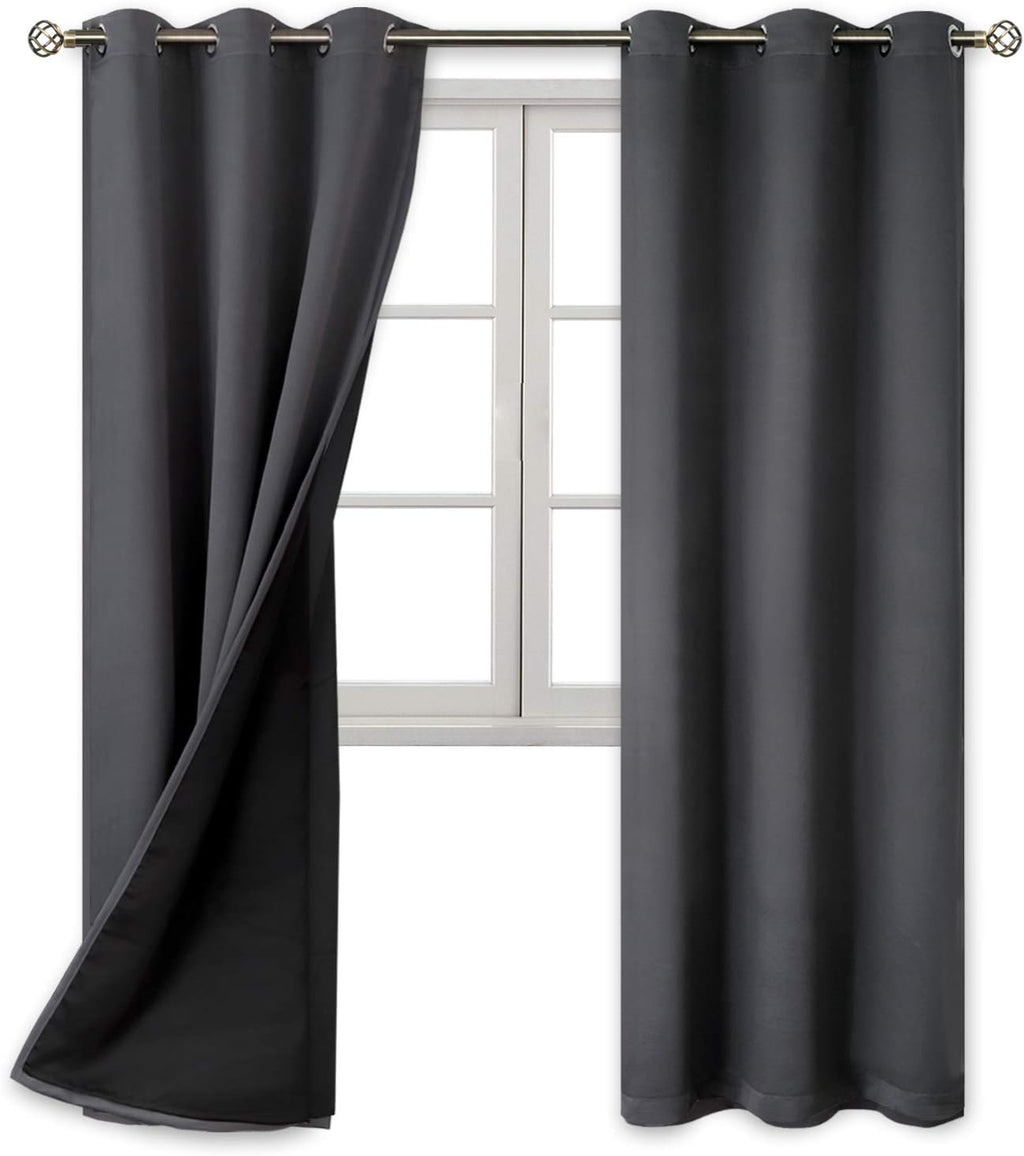 BGment Thermal Insulated 100% Blackout Curtains for Bedroom with Black Liner, Double Layer Full Room Darkening Noise Reducing Grommet Curta…
