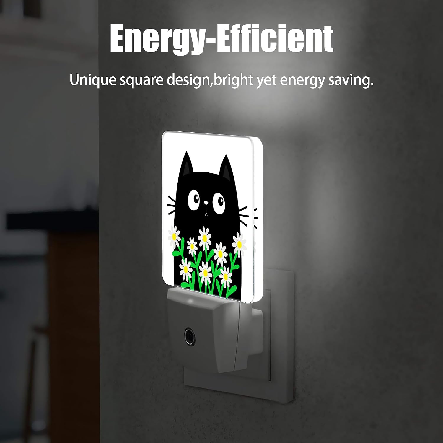 Cat Kitten Daisy Night Light, Camomile Bouquet Plug into Wall with Dusk to Dawn Light Sensors, Warm Nightlights for Bedroom, Bathroom…