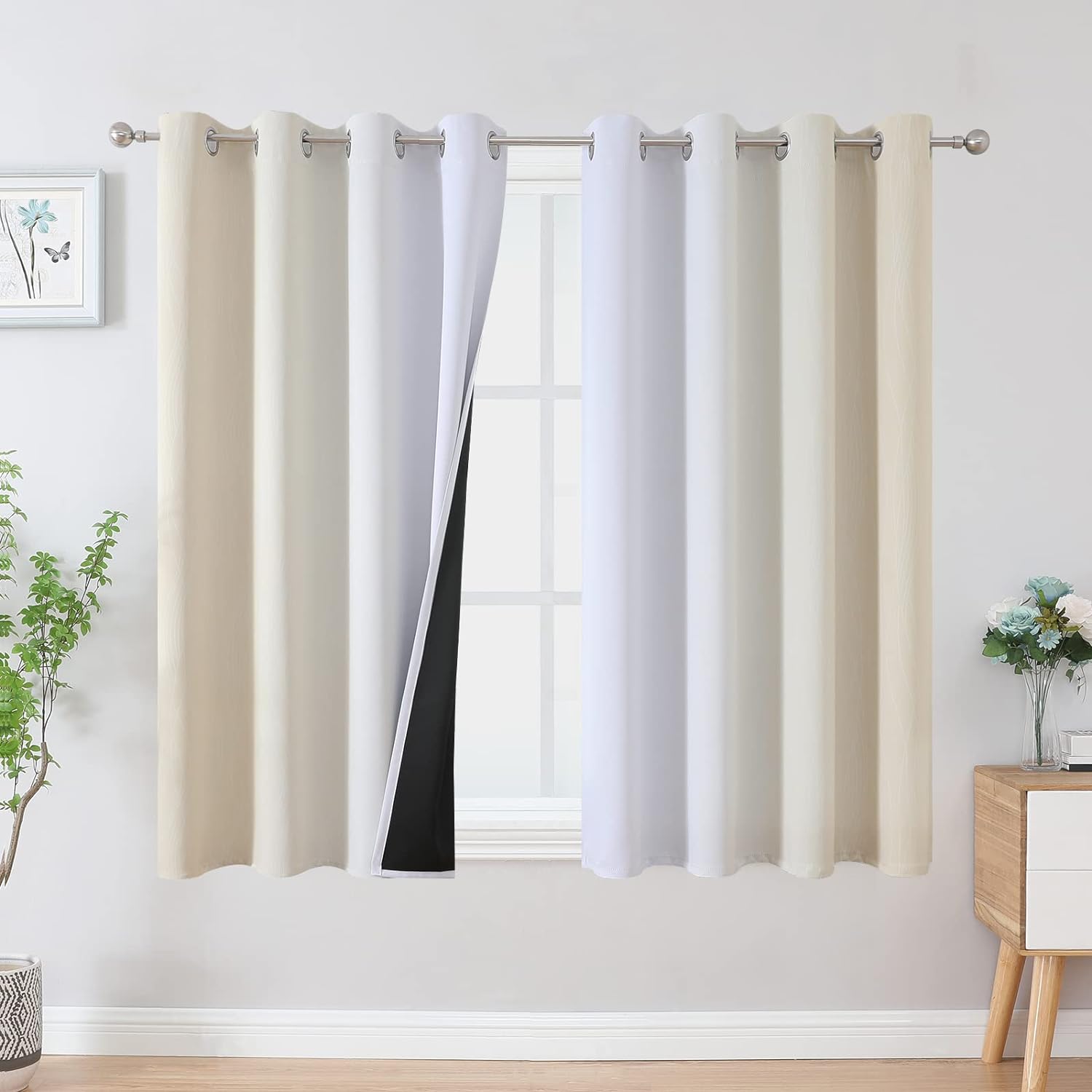 Estelartextiler Estelar Textiler Beige and Grayish White Blackout Curtains & Drapes for Bedroom, Thermal Insulated Ombre Blackout Drapes, F…