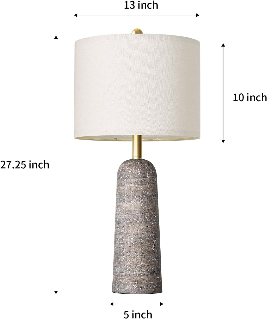 BOBOMOMO 27.25" Modern Table Lamp Set of 2, Light Grey Resin Table Lamps with Stone Look, Lamps for Living Room with Linen Shades…