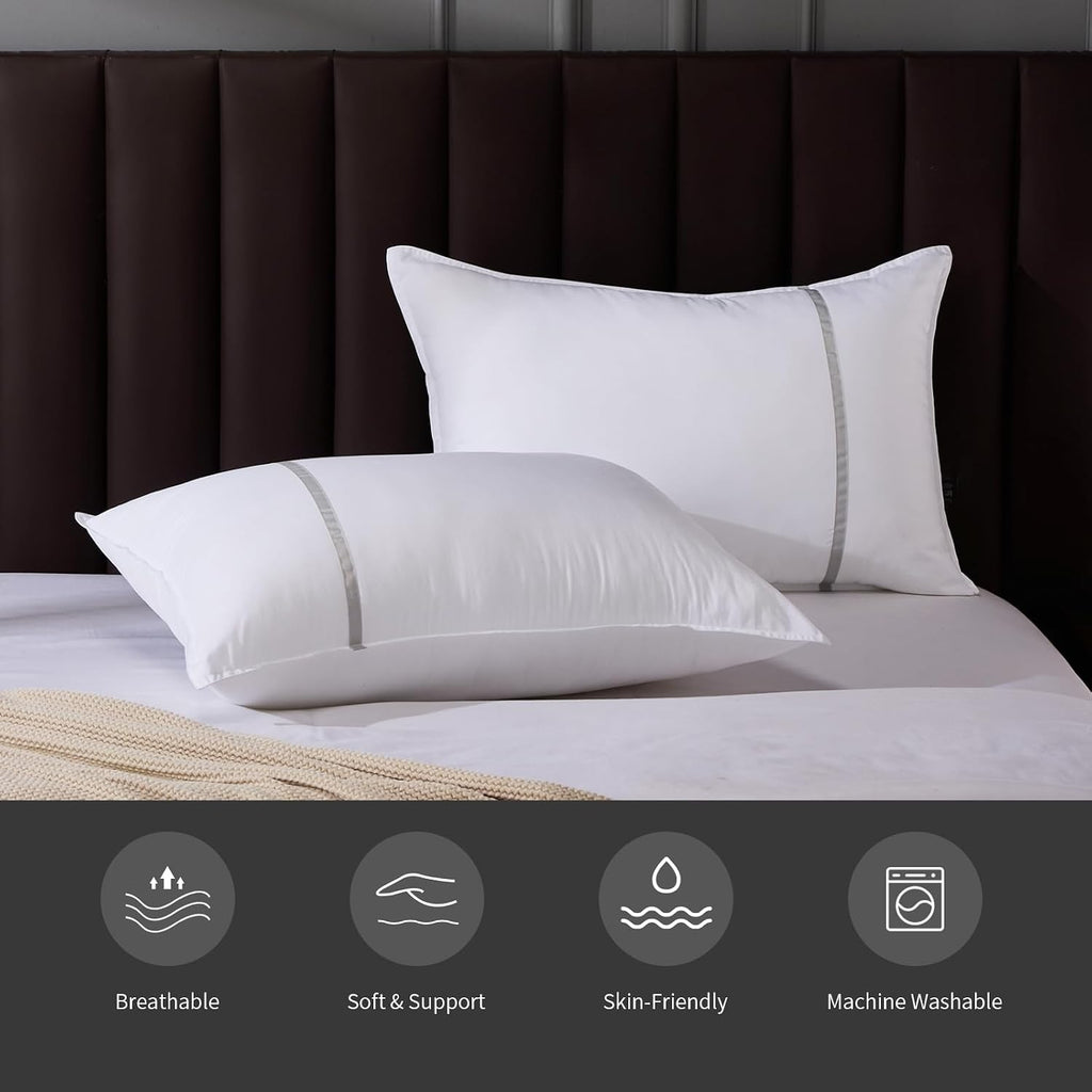 Bed Pillows Standard Size Set of 2, Medium Firm Hotel Pillows for Sleeping, Cooling Pillows for Side & Back Sleepers, Down Alternative…