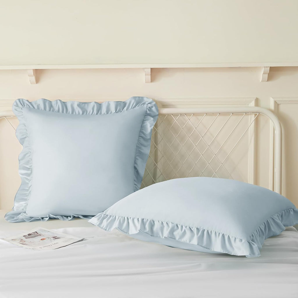 KKJIAF Ruffle Pillow Cases 22x22 Inches, Dusty Blue Square Ruffled Pillow Covers Set of 2, Microfiber Wrinkle Resistant Pillow Shams with…