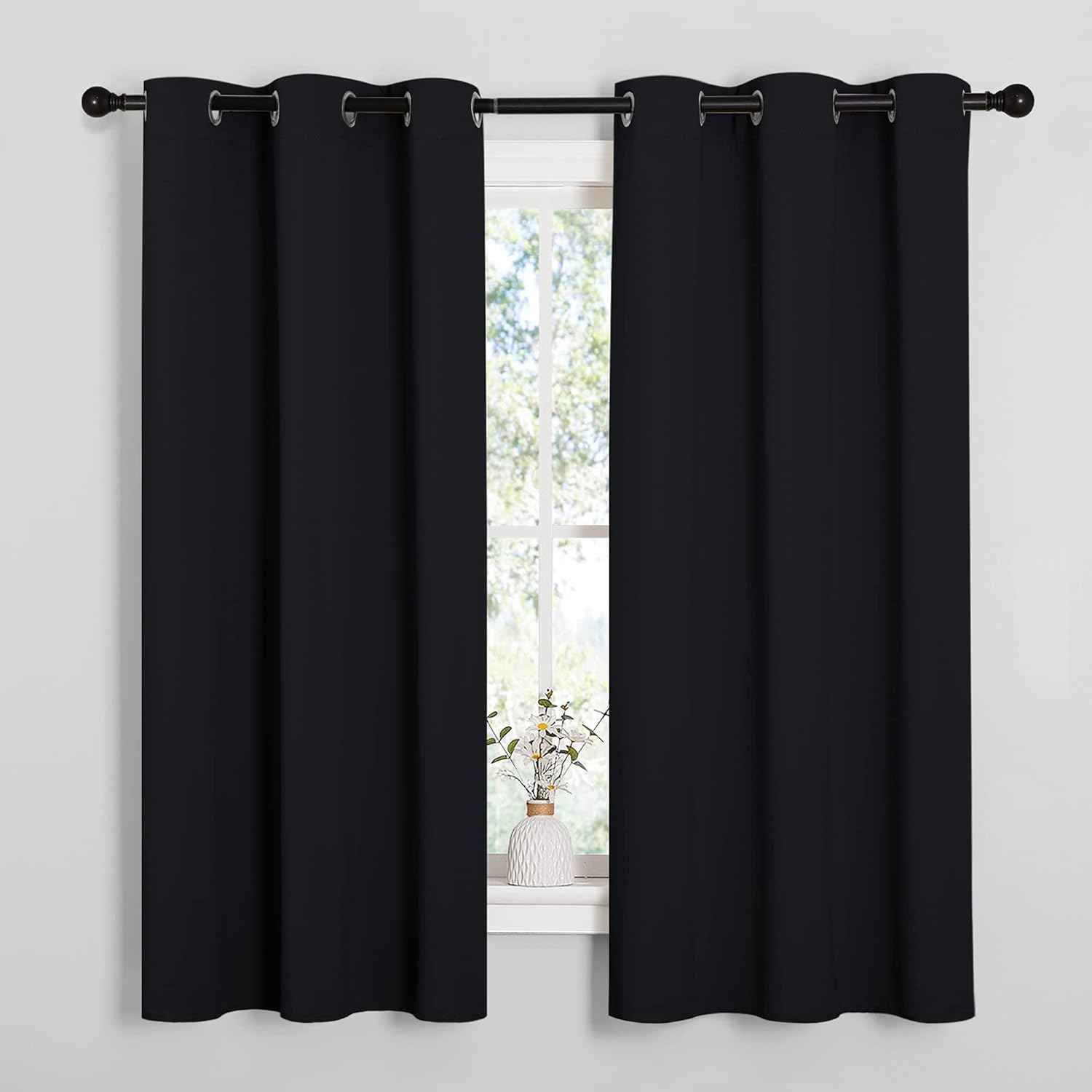 NICETOWN Halloween Pitch Black Solid Thermal Insulated Grommet Blackout Curtains/Drapes for Bedroom Window (2 Panels, 42 inches Wide by…