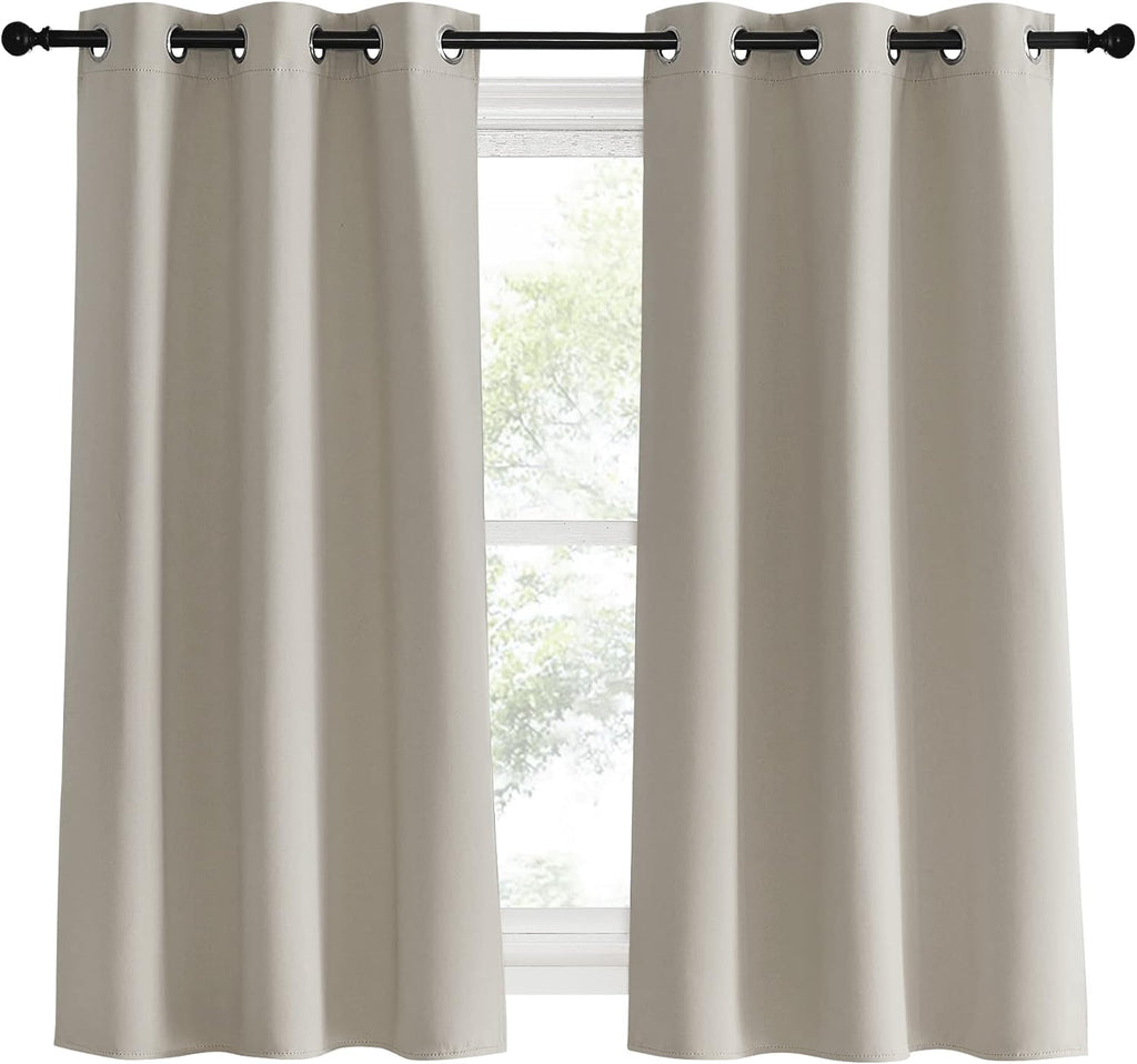 NICETOWN Kitchen Curtains, Short Curtains for Bedroom Windows, Natural, 34" W by 60" L, 1 Pair, Thermal Insulated Room Darkening Curtain…