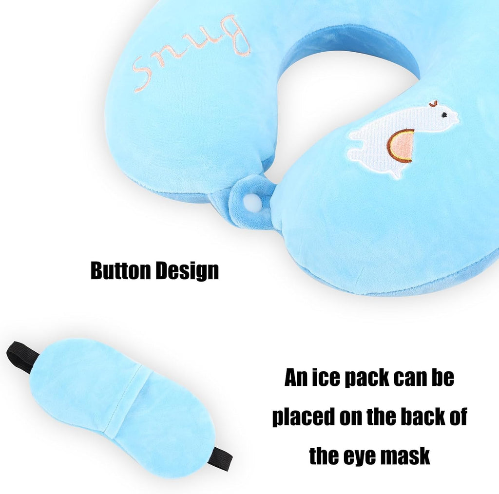 MissSoul Kids Neck Pillow for Travel with Sleep Eye Mask, Cute Travel Neck Pillow, Memory Foam Flight Sleeping Headrest Pillow for Boys & G…