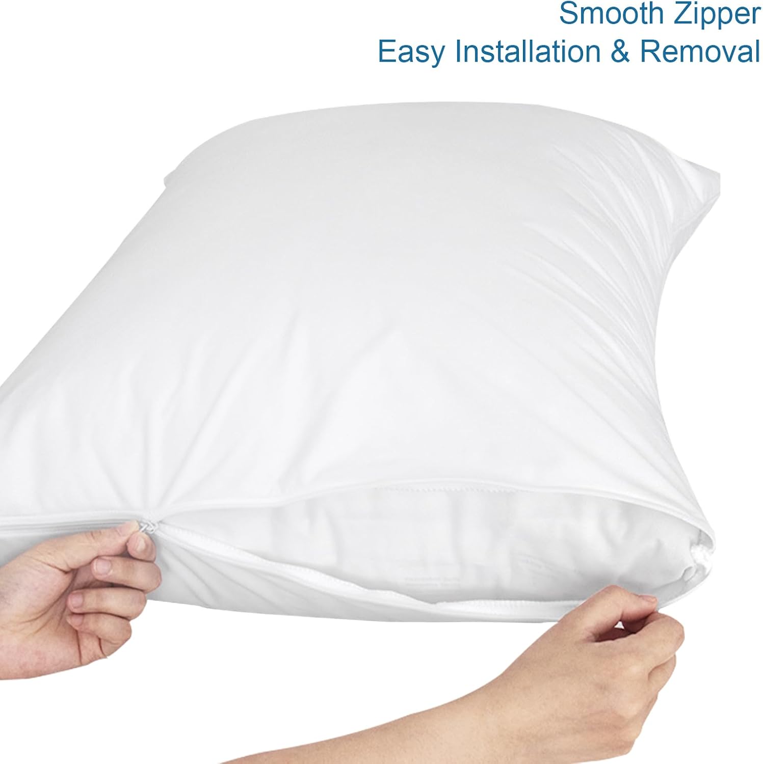 4 Pack Pillow Protectors with Zipper Queen Size Breathable & Noiseless Pillow Protector 100% Waterproof Pillow Cases 20''×30'' White…