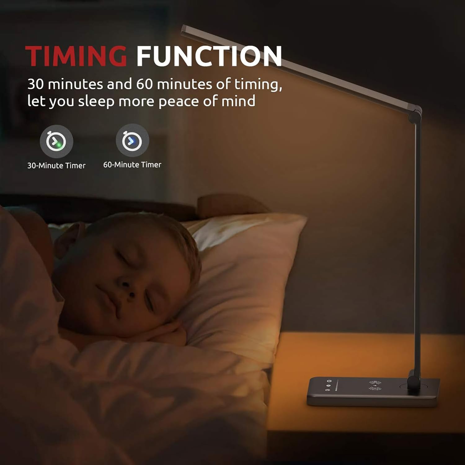 Jostic LED Desk Lamp with Wireless Charger, USB Charging Port, 10 Brightness, 5 Color Modes, Desk Lamps for Home Office, Dimmable Table Lam…